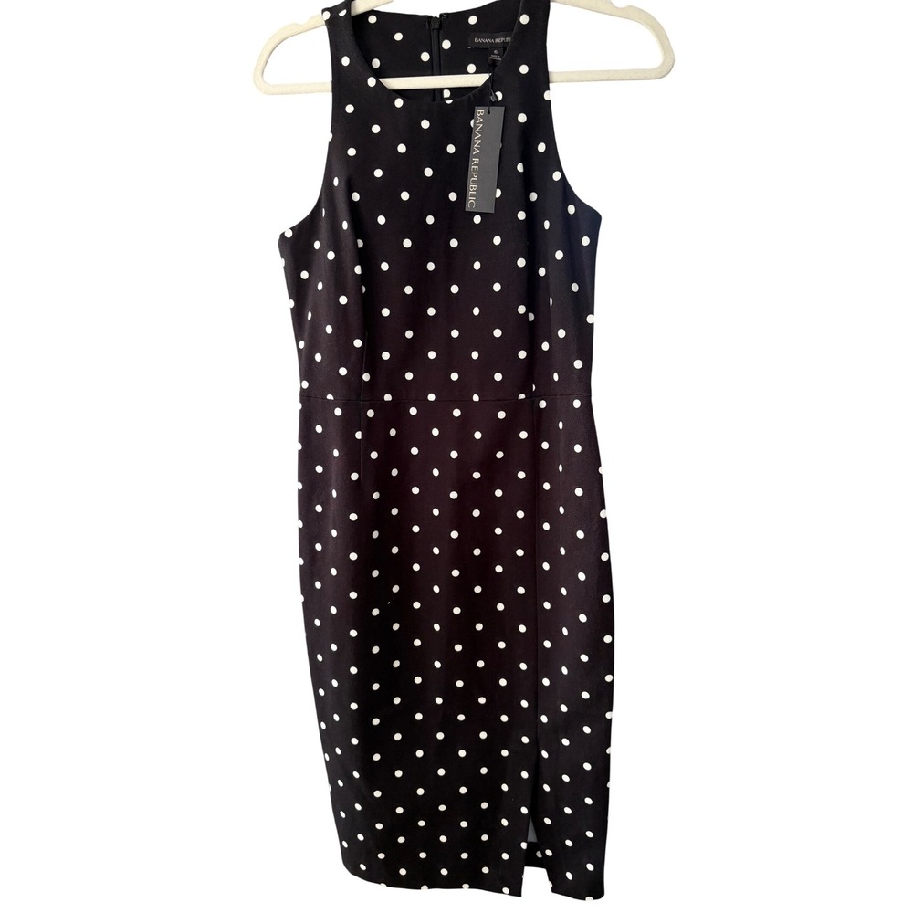 Banana Republic Sheath Dress Black White Polka Dot Sleeveless Classic Size 6 NWT - Picture 5 of 8